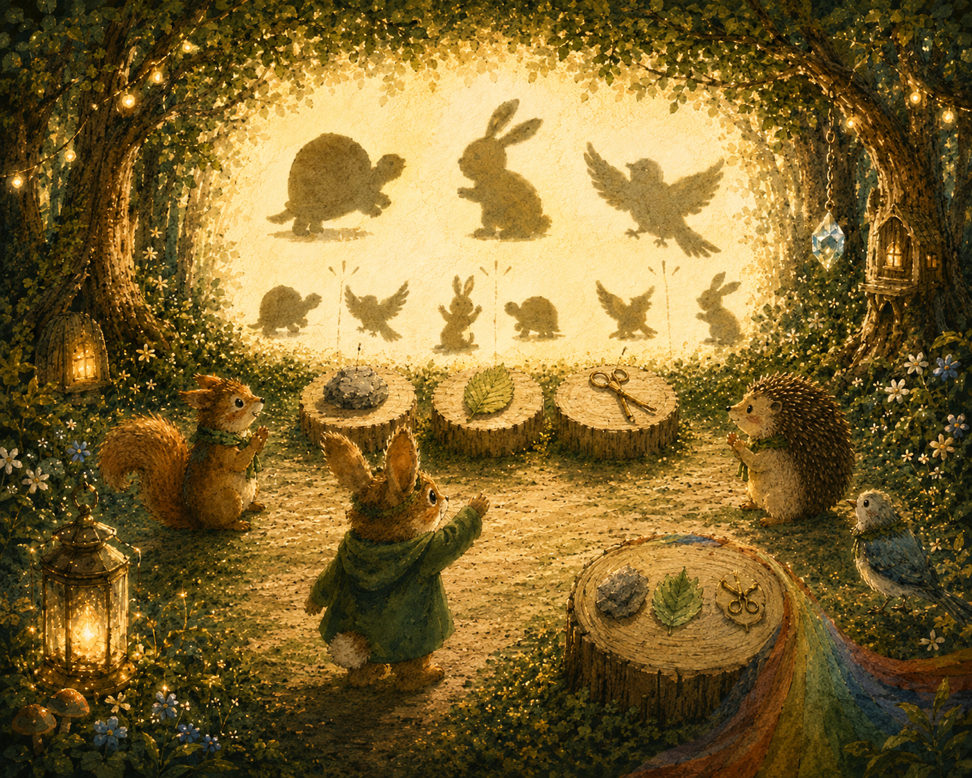 Shadow Choice Garden illustrated cover with animal shadows and game pieces.